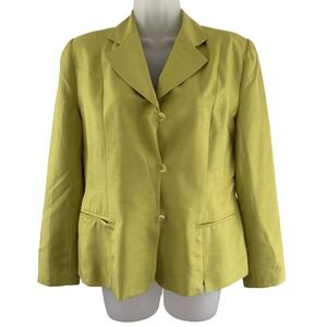 Per Lui Per Lei Blazer Womens Small Green 100% Silk 3 Button Notch Lapel Dressy